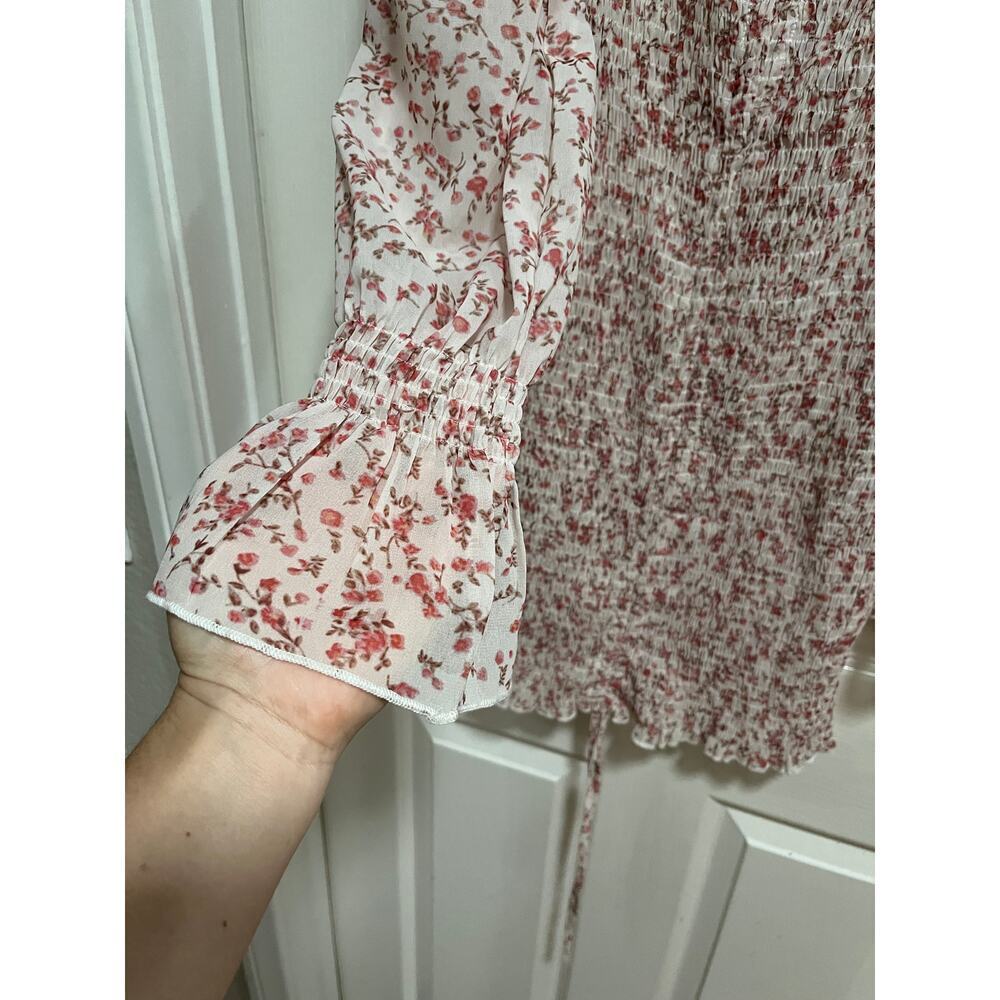 Princess Polly Azure Smocked Floral Square Neck Rouched Mini Dress 4 Cottagecore - Picture 5 of 9